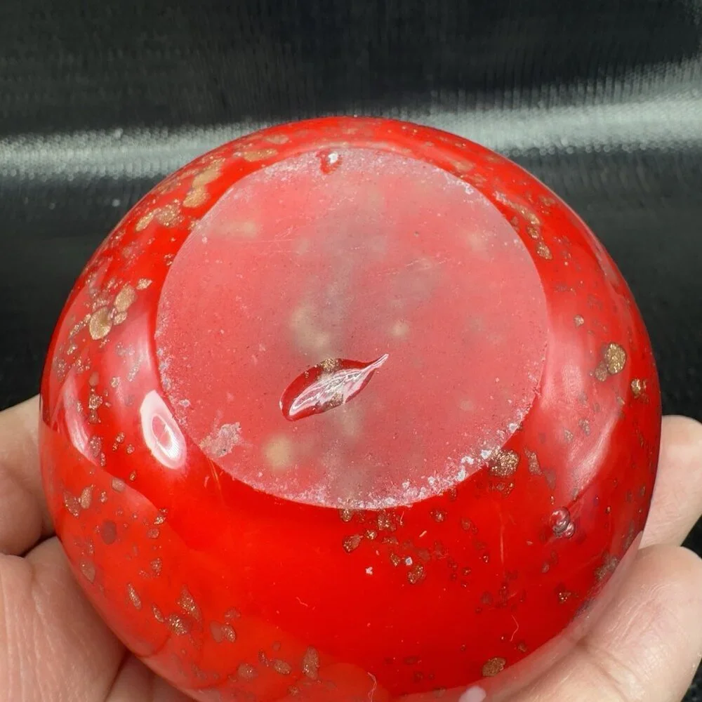 Pier 1 Chunky Heavy Art Glass Bud Vase Round Bottom Red With‎ Flecks Glass Vase